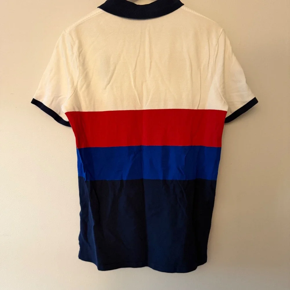 Polo Ralph Lauren Mens Big Pony Colorblock Polo Shirt USA Crest White Red Navy M - Picture 4 of 5